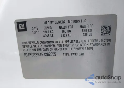 2014 Chevrolet Cruze 1Lt Auto из США, поврежденный, VIN 1G1PC5SB1E7202855